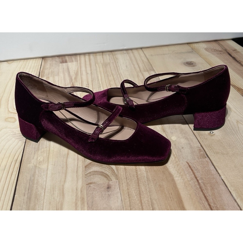Cole Haan Paxton Mary Jane Block Heel Suede Shoes in Wine size 8B Double Buckle
